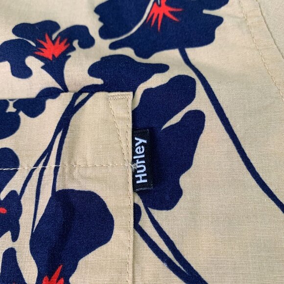 Hurley Men's Shirt L Button Front Hawaiian Stretch Shirt Tan Floral Print L - Picture 5 of 8